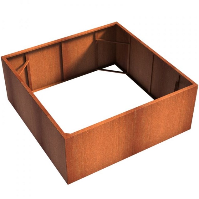 CorTen bloembak zonder bodem (LxBxH) 200x200x80 cm. (2 mm.) ~