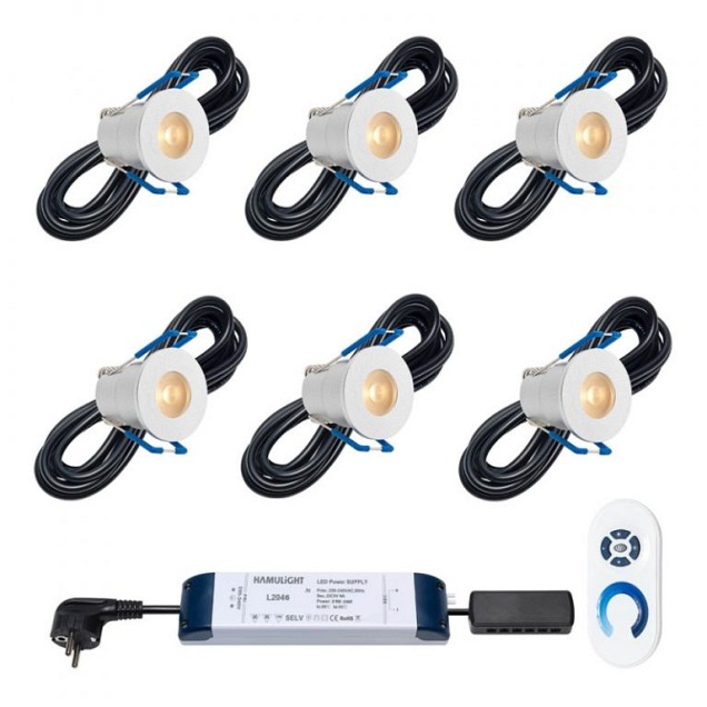 LED 6 st veranda inbouwspot Valencia, warm wit incl.: afstandsbediening, trafo en bekabeling~