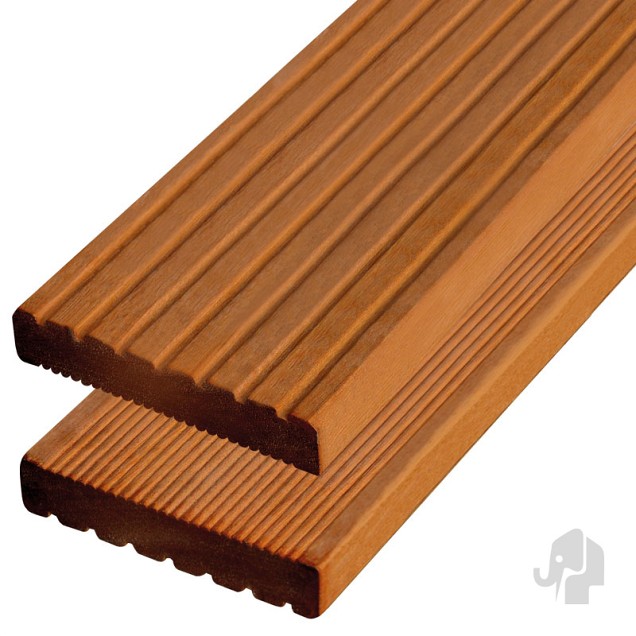 Bangkirai decking 28x145x3350mm groef/ribbel bc ~