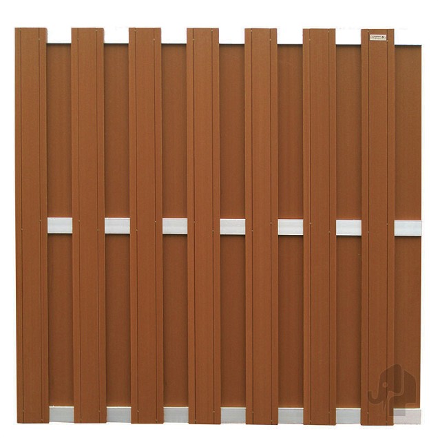WPC-bruin FSC tuinscherm "Design" recht 14L 13mm met alu liggers 39x1800x1800mm bc ~