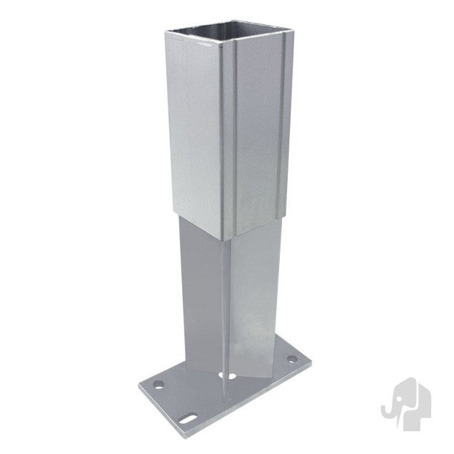 Paalhouder (insteek) met voet (tbv alu paal 68x68) [zilver gepoedercoat] bc ~