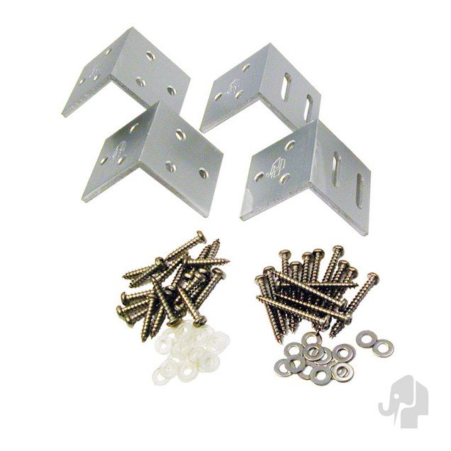 Aluminium beslagset hoek (tbv tuinhekken) 4 stuks in blisterverpakking bc ~