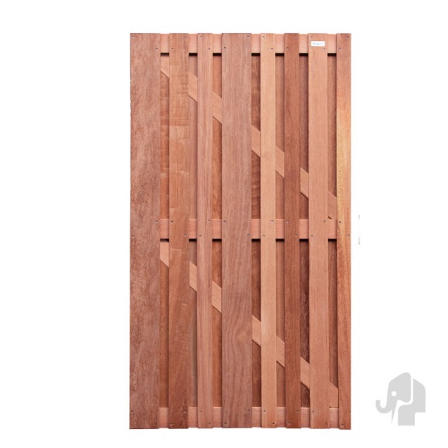 Hardhout FSC tuindeur "stripes" recht 28L 15mm 45x900x1800mm glad / RVS bc ~