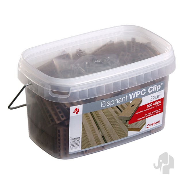 Polymer-bruin clips (tbv WPC) 100 stuks in emmer bc ~