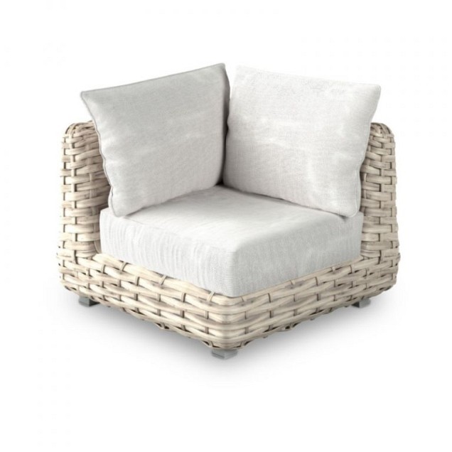 Wakkanda Lounge Small Corner robuuste 20 mm PE draad. Swiss Fabrics all weather kussens Kubo (100x100x85 cm) ~
