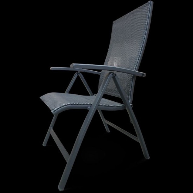 Ernesto Inklapbare stoel verstelbare rug / armleuning. Aluminium frame, textileen zitting / rug Charcoal / Zwart (61x62x109 cm) ~