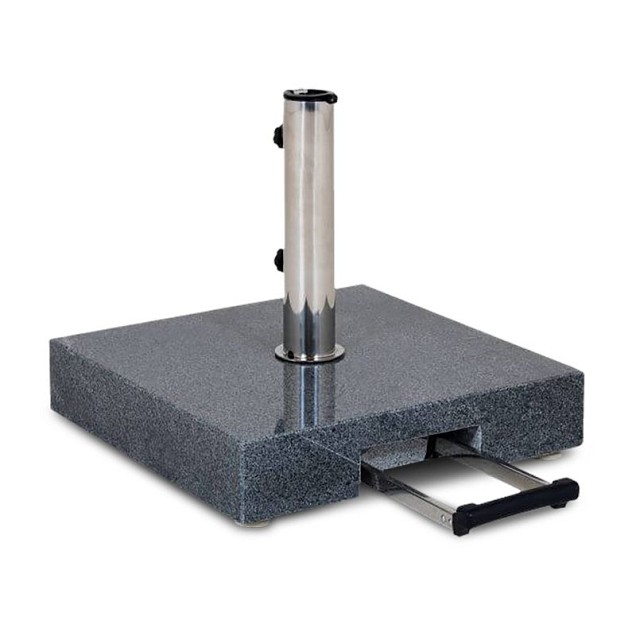 Parasolvoet 30 kg zwart gepolijste graniet parasolvoet, stokdiameter tot 48 mm. wieltjes / telescoop handgreep Zwart gepolijst (45x45 cm) ~