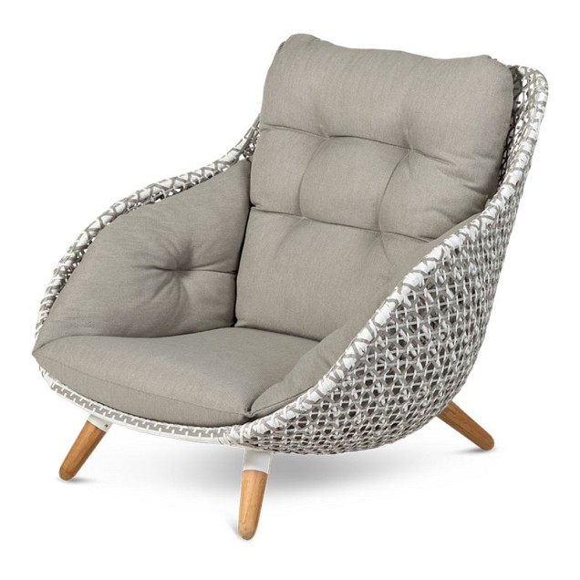 King Lounge Sofa Swiss Fabrics all weather kussen en 2 kleurig vlechtwerk Wit / Taupe (107x106x94 cm) ~