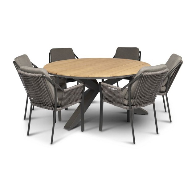 Omnigo  Dining Table Solid Teak (FSC) Tafelblad Charcoal / Teak (150 cmØx75 cm) ~