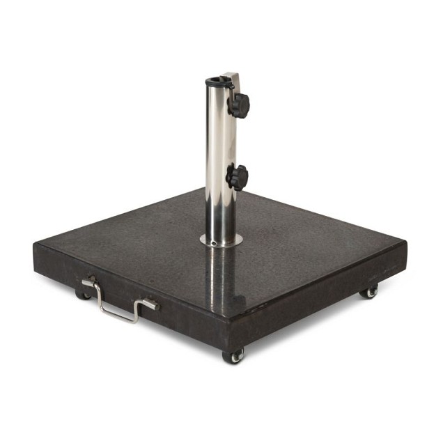 Parasolvoet 40 kg zwart gepolijstegraniet parasolvoet, stokdiameter tot 48 mm. 4 wieltjes / handgreep Zwart gepolijst (50x50 cm) ~