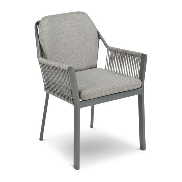 Liv Aluminium Chair Rope. Swiss Fabrics all weather kussens Weersbestendig Olefin rope in rug / arm Charcoal  (58x61x81 cm) ~