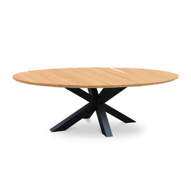 Oblong Dining Table Solid Teak (FSC) Tafelblad Charcoal / Teak (220x130x75 cm) ~