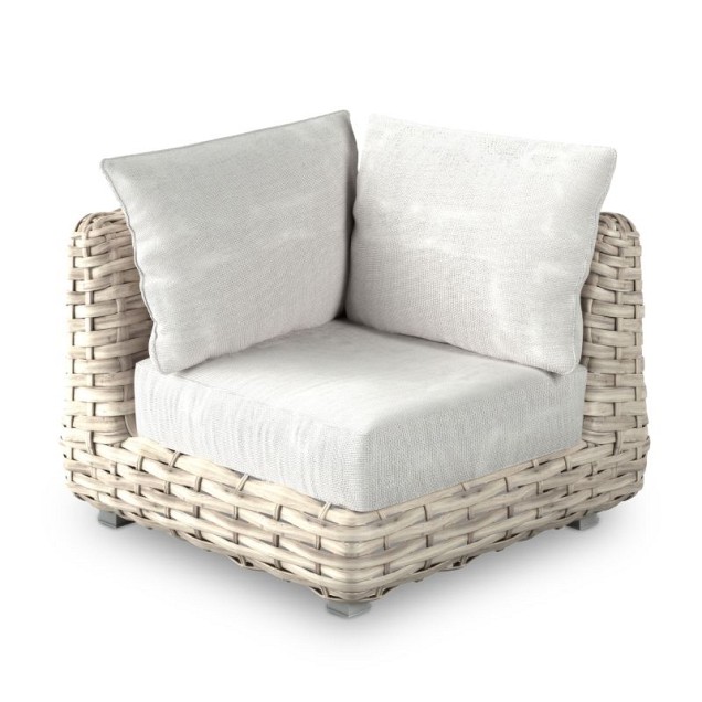 Wakkanda Lounge Small Corner robuuste 20 mm PE draad. Swiss Fabrics all weather kussens Kubo (100x100x85 cm) ~