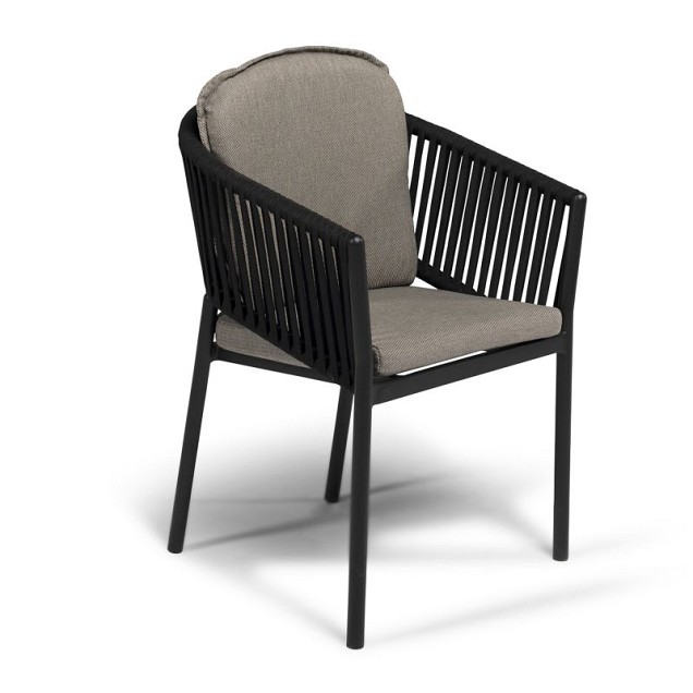 Cadozo Rope dining Chair met Swiss Fabrics all weather kussens Weersbestendig Olefin rope in rug / arm teak  (59,5x56x83 cm) ~