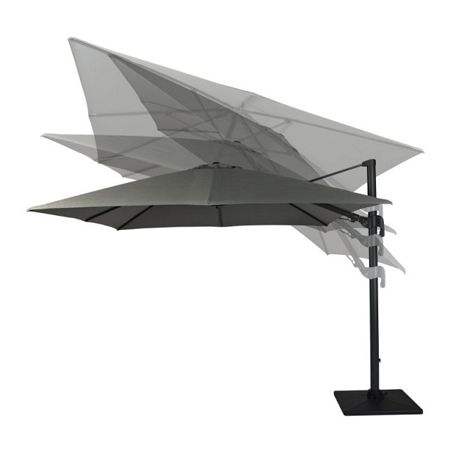 Duralarge zweefparasol dubbele knikfunctie. inclusief 150 kg voet. Swiss Fabrics Ultra doek Charcoal (400x400 cm) ~