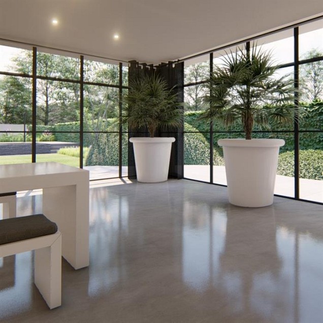 Ronde stalen bloembak met omgevouwen rand (gecoat) 2 mm. (ØxH) 100x95 cm. ~