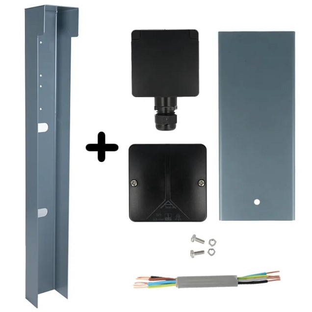 Tuinpaal - pro+ enkel met kabeldoos, afdekkap en installatiedraad grijs