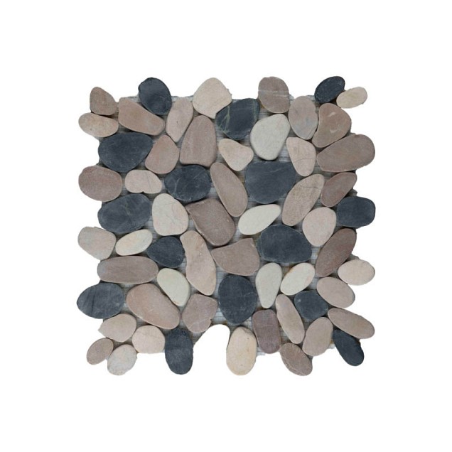 Pebble sliced mix black, white & brown 30x30 cm. ~