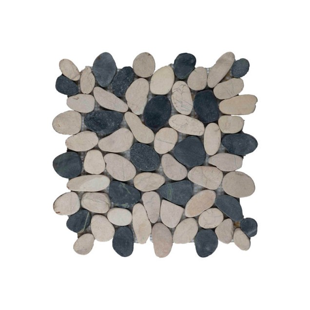 Pebble sliced mix black & white 30x30 cm. ~