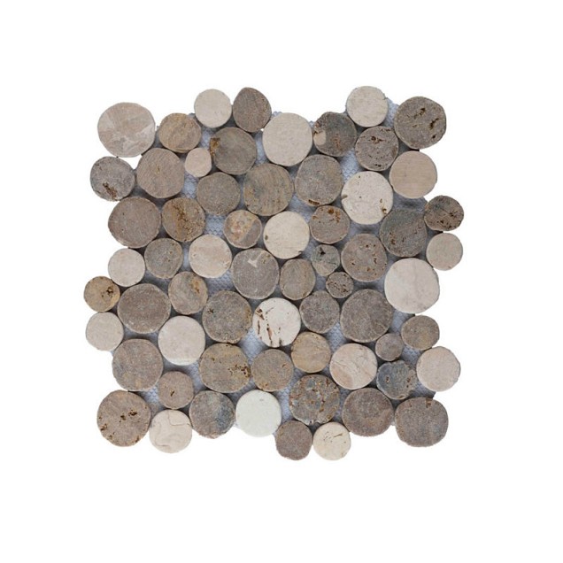 Mosaic coin mix sunset brown/cream 30x30 cm. ~