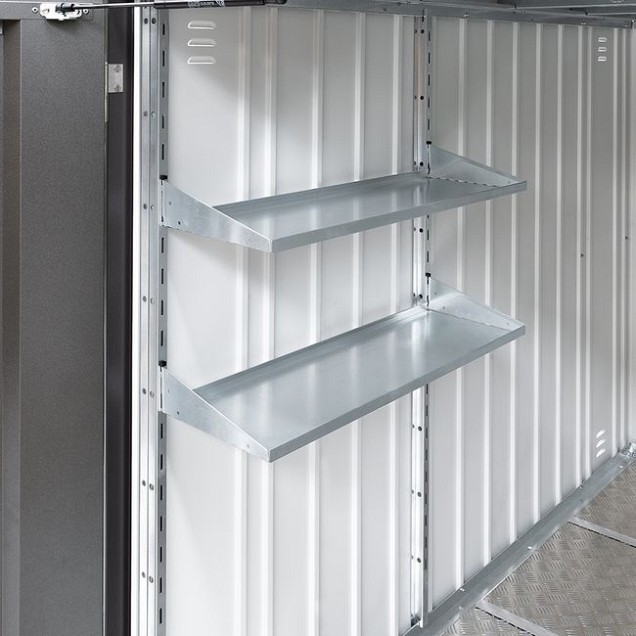 Schappenset MiniGarage L, 2 staalplaten (77 x26,8 cm) en 2 schapstaanders ~