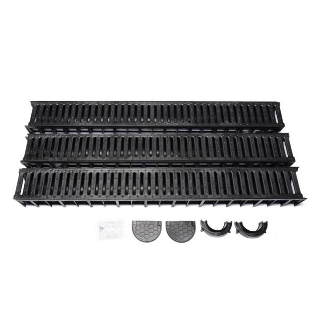 WS Actiedrain met PE rooster incl 2x eindkap en 1x onderuitlaat (doos á 3 stuks) ~