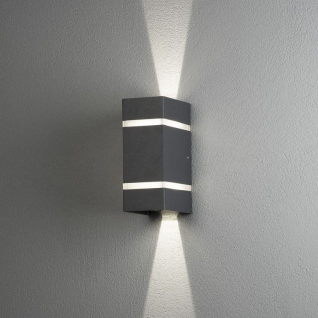 Cremona PowerLED 230V wandarmatuur flush 8.5x19.5cm double frost strip twin, 2x 3W warmwit, 0-90° traploos instelbare stralingshoeken ~