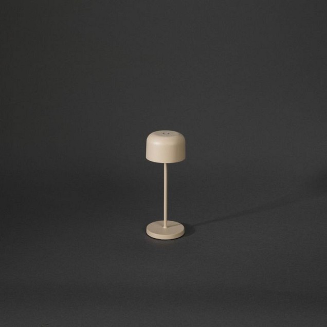 Lille mini draadloze USB oplaadbare LED lounge/tafellamp rond 7.5x20cm, IP54, docking station, USB laadkabel, touch dimmer en switch, 2200K/2700K, 10 LED (extra)warmwit, Lithium batterij, laadtijd 6u, 9u licht op 100%, 20u op 50% ~