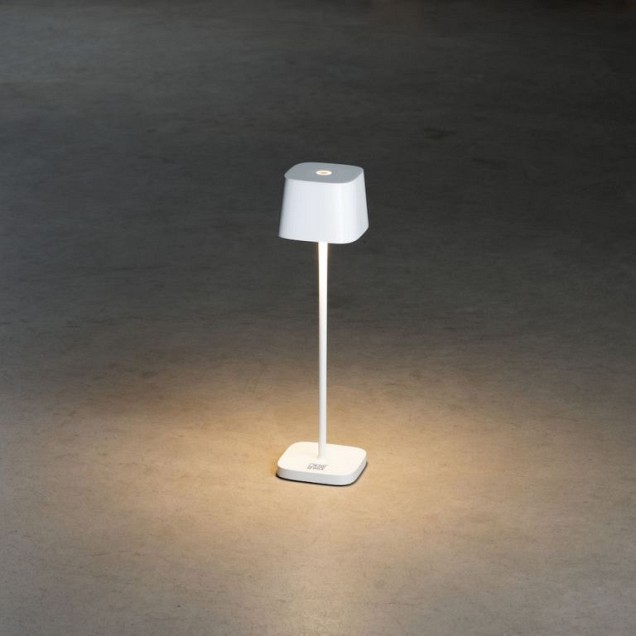 Capri Mini draadloze USB oplaadbare LED lounge/tafel/terraslamp vierkant 20,5cm, IP54, docking station en USB-laadkabel, touch dimmer en switch, 2700K of 3000K, 10 LED (extra)warmwit, Lithium batterij, laadtijd 6u, 9u licht op 100%, 20u op 50% ~