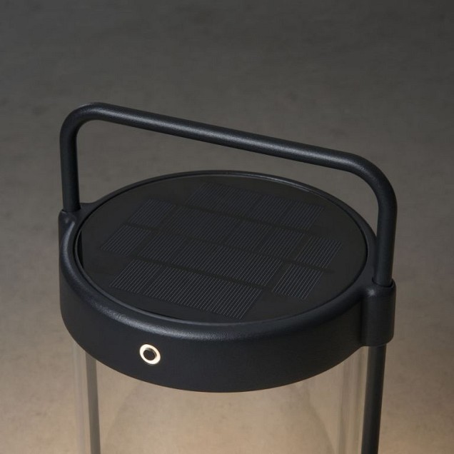 Crotone LED IP54 draadlouze hybride solar/USB draadloze lounge/tafel/vloer/terraslamp 17x30cm bxh, groot en krachtig solar panel (oplaadtijd 20u) en USB 1.5m oplaadsnoer, on/off/schemerschakelaar, touch button, dimmer 5-100%, 2700K of 3000K (extra) warmwi