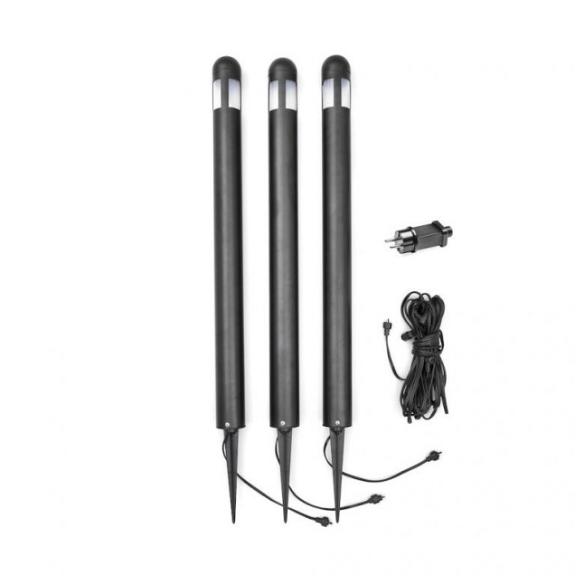 Amalfi LED 12V Set van 3 paaltjes round diameter 6cm op grondspies 75cm, 3x 0.6W ~