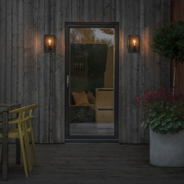 Carpi 230V wandarmatuur flush E27, 12x28cm, messing/zwart, transparant glas, max 60W ~