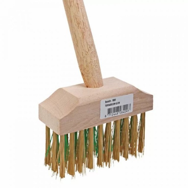 Terrasbezem staal klein met steel ~