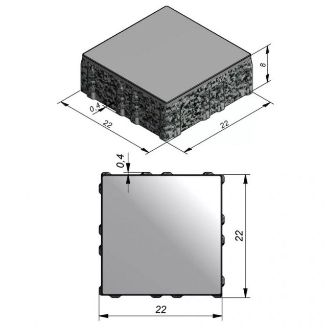 Flex Fusion Gris Naturel 22x22x8 cm. 4 mm. nok 1/1 facet ~