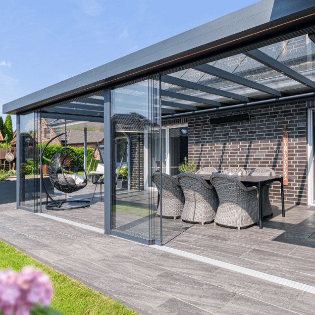 Verasol Linea BxD 3000x4000 mm. 2 staanders 4 dakvlakken excl. glas ~
