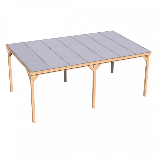 Pext Veranda Douglas - 5180x4500 vrijstaand - staanders 18x18 cm - blank aluminium - polycarbonaat helder ~