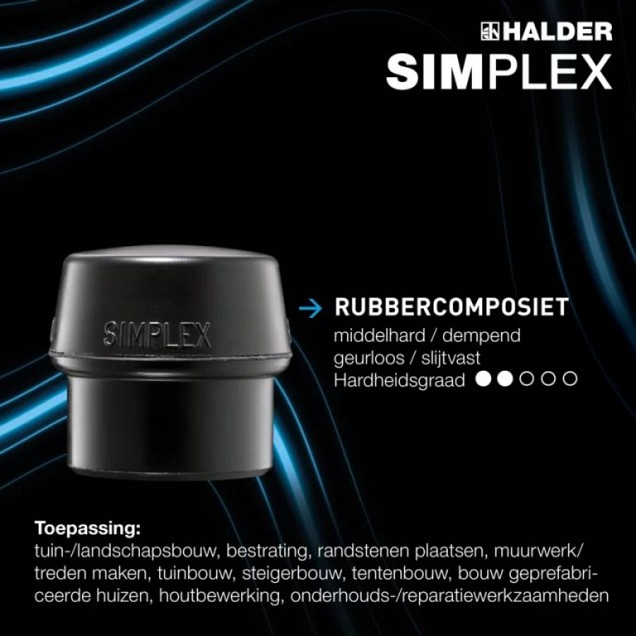 Halder Simplex hamer rubber composiet / nylon compleet 30 mm. ~