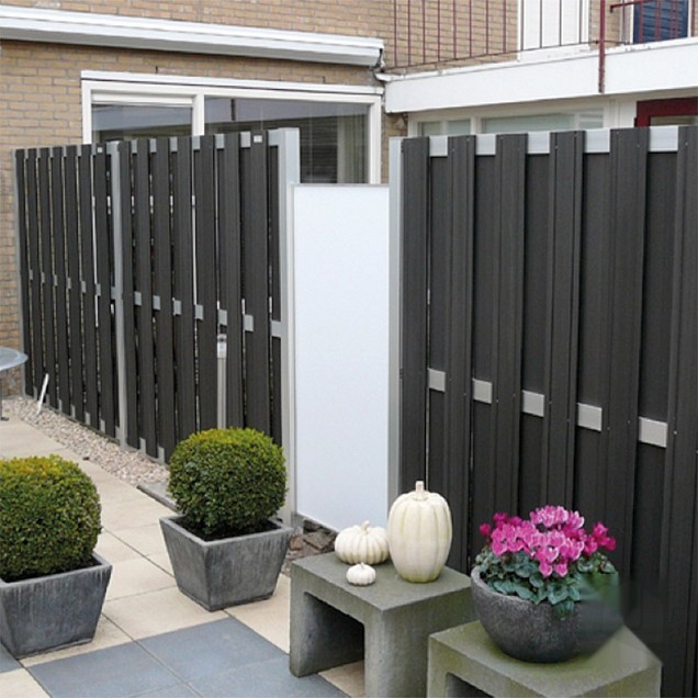 WPC-antraciet FSC tuinscherm "Design" recht 14L 13mm met alu liggers 39x1800x1800mm bc ~