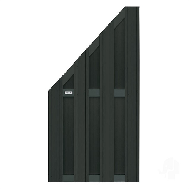 WPC-antraciet FSC tuinscherm "Design" schuin 7L 13mm met alu-antra liggers 39x900x1800mm bc ~