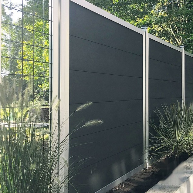 Wpc-Antraciet Fsc Tuinscherm Forte Recht 40X1800X1800 mm met aluminium kader (alu kleur)~