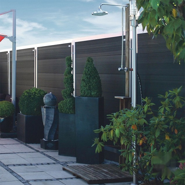 Wpc-Antraciet Fsc Tuinscherm Forte Recht 40X1800X1800 mm met aluminium kader (alu kleur)~