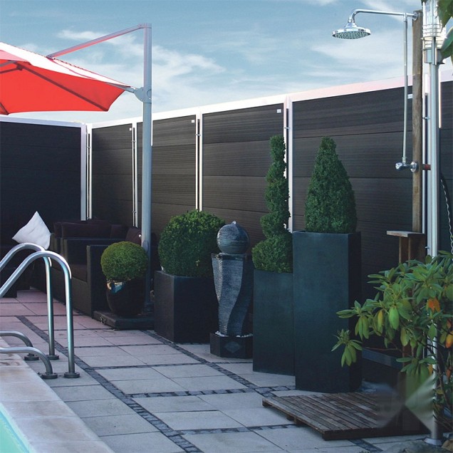 WPC-antraciet FSC tuinscherm "Forte" recht met aluminium kader 40x900x1800mm bc ~