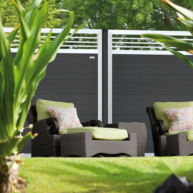 WPC-antraciet FSC tuinscherm "Forte" recht 45x1800x1800mm met trellis bc ~