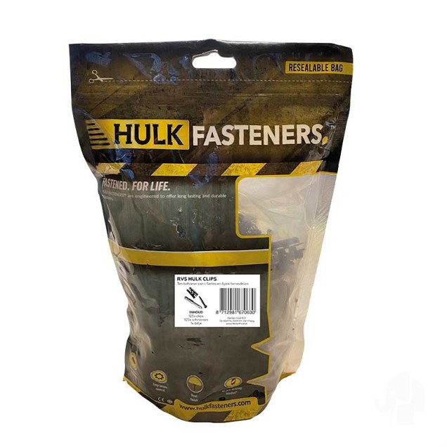 RVS clip Hulk 125 stuks incl. schroeven+bitje zwart ~