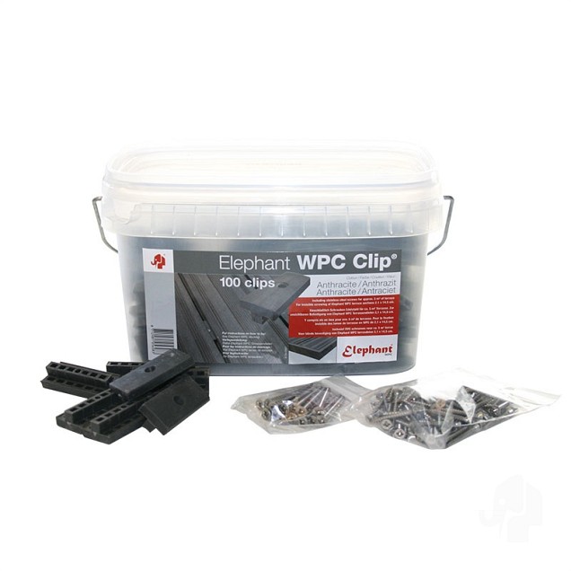 Polymer-antraciet clips (tbv WPC) 100 stuks in emmer bc ~