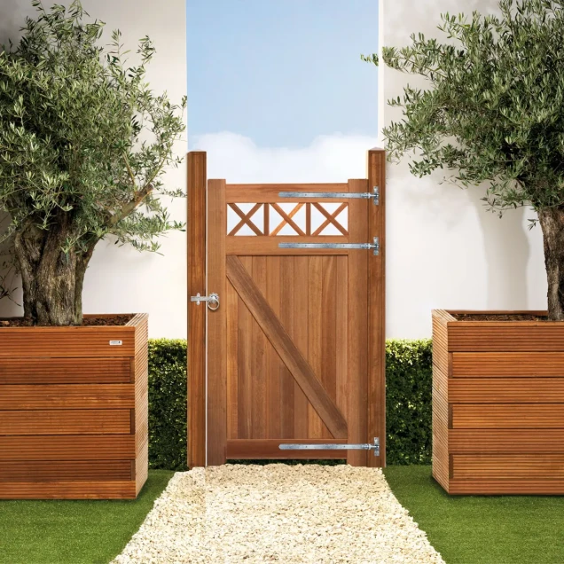 Bangkirai tuindeur "Belmonte" (enkel) 35x1000x1800mm met trellis / incl. beslag bc ~