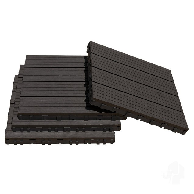 WPC-antraciet FSC tuintegel 4L 11mm click 24x300x300mm groef 4st/set RVS bc ~