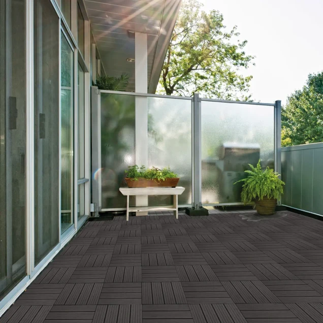 WPC-antraciet FSC tuintegel 4L 11mm click 24x300x300mm groef 4st/set RVS bc ~