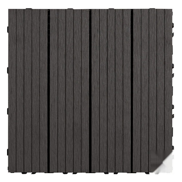 WPC-antraciet FSC tuintegel 4L 11mm click 24x300x300mm groef 4st/set RVS bc ~
