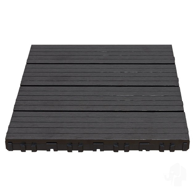 WPC-antraciet FSC tuintegel 4L 11mm click 24x300x300mm groef 4st/set RVS bc ~